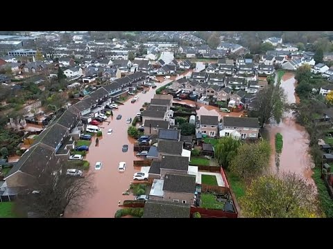 Video aereo: la tempesta Claudia allaga Monmouth, ampie aree della città gallese sommerse